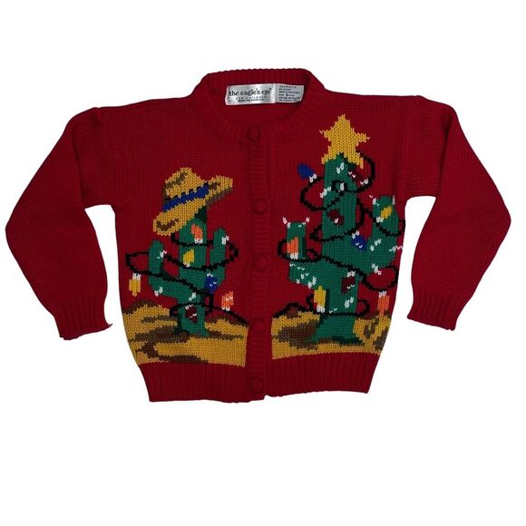Vtg Eagle's Eye Cardigan Sweater Children's Sz Small (4-5) Red‎ Christmas - Picture 1 of 8